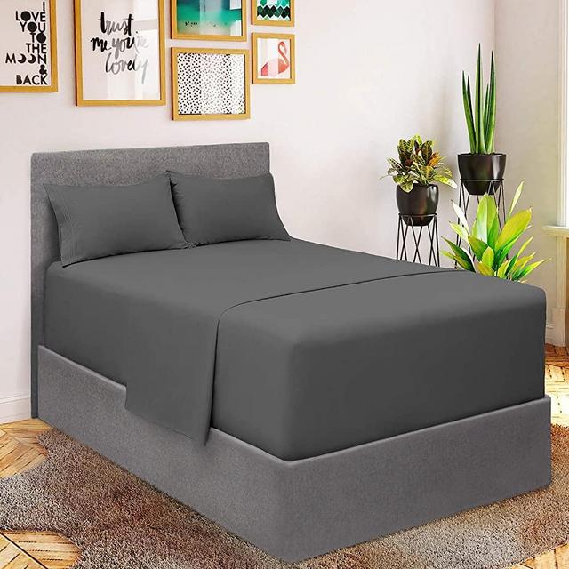 Mellanni Extra Deep Pocket Sheets - King Size Sheet Set - 4 Piece 1800 Brushed Microfiber Bedding with Extra Deep Pocket Fitted Sheet - Easily Fits 18-21 inch Mattress (King, Gray)