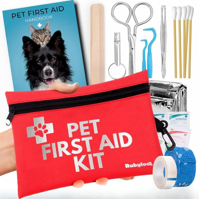 Dog First Aid Kit for Hiking & Travel - Vet Approved Emergency Supplies - Pet First Aid Kit Guide, Tick Remover, Thermal Blanket & More - Compact Dog Hiking Gear for Camping, Hunting, Backpacking
