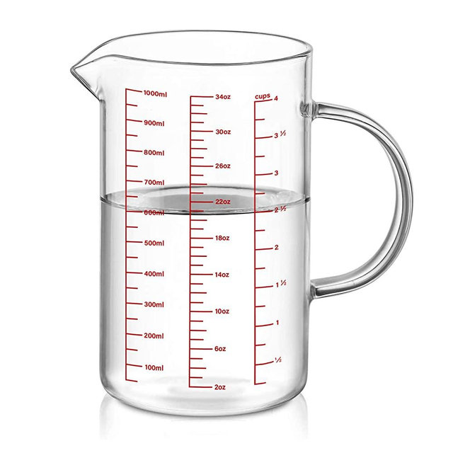 Luvan Glass Measuring Cup (1 Liter, 4 Cup)for Kitchen or Restaurant, High Borosilica Material,Easy to Read