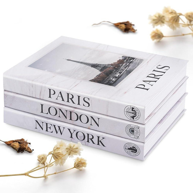 Fake Books for Decoration - Set of 3 Decorative Books for Home Decor (London/Paris/New York), Faux Books for Decoration, Book Shelf Decor, Book Decor for Coffee Tables, Entry Table Decor