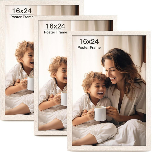FinalFind 16x24 Picture Frame Set of 3, Distressed White Wood Grain 16x24 Frames for Horizontal and Vertical Wall Mounting (3 pack,White)