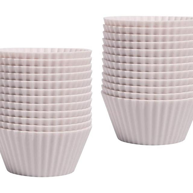 The Silicone Kitchen Reusable Silicone Baking Cups - Designer White, Pack of 24, Non-Toxic, BPA Free, Dishwasher Safe (24, Regular)