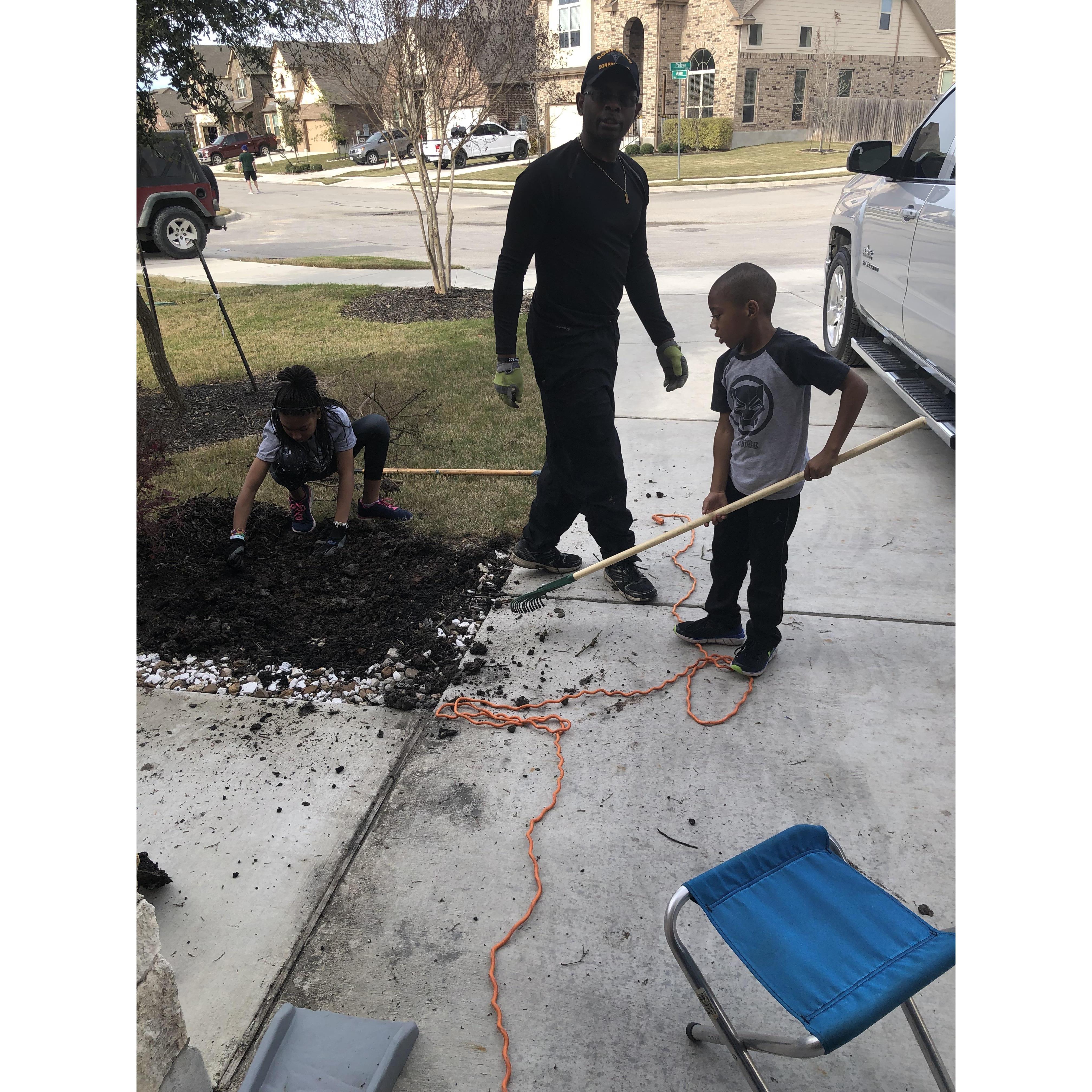 The kids love to garden with Tim.