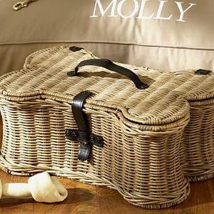 Pet Woven Rattan Bone Toy Basket, Small