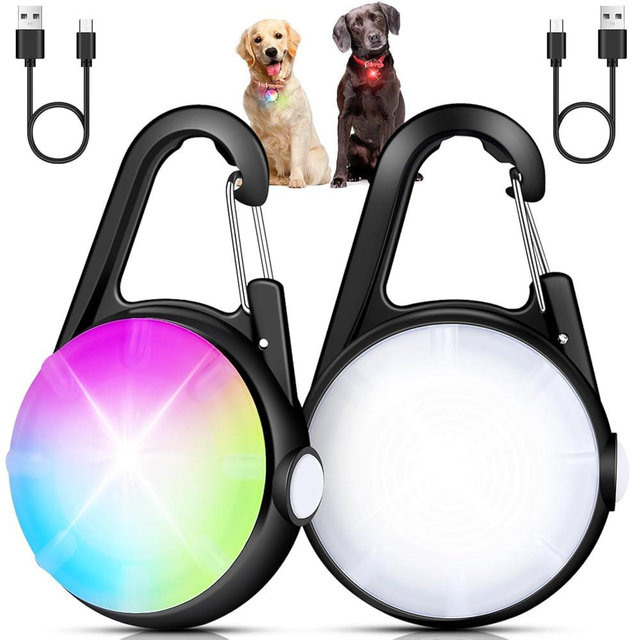 Dog Lights for Night Walking, 2 Pack Clip On Dog Collar Light for Nighttime Rechargeable, 4 Modes LED Collar Charm for Safety Running, Cycling, Camping (Black)