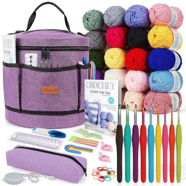 Katech Crochet Kit for Beginners, Beginner Crochet Kit for Adults and Kids Crochet Kits Includes Crochet Hooks Knitting Bag Crochet Yarn for Crocheting Instruction Knitting Kit Crochet Supplies Gift