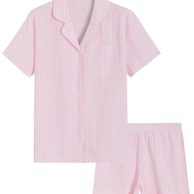 Latuza Women's Seersucker Cotton Summer Pajama Set Button Down Pj Set