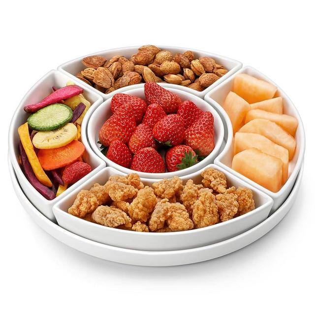 MALACASA Porcelain Divided Serving Dishes, Appetizers Tray, Serving Tray for Party - Perfect for Chips and Dip, Fruit, Veggies, Candy and Snacks, Divided Serving Platter, Relish Tray, White