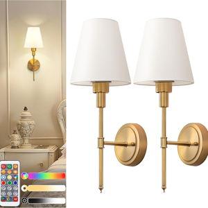 DORESshop Battery Operated Wall Sconce Set of 2, Wall Light Wireless Easy to Install, Dimmable and Adjustable Sconces Wall Decor, Rechargeable Wall Lamp for Bedroom, Living Room, Gold 18.7in