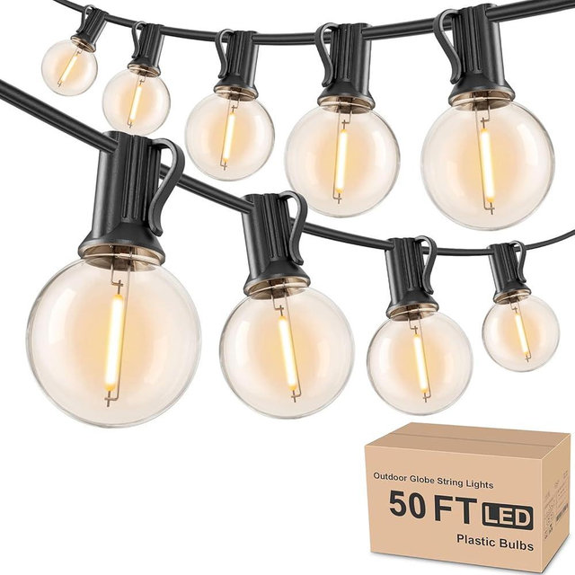 RTTY Outdoor String Lights 50ft, G40 Led Patio Lights with 26pcs Bulbs, Shatterproof Waterproof Dimmable Hanging Connectable Globe Outdoor Lights for Bistro, Cafe, Backyard, Balcony, Party, Black