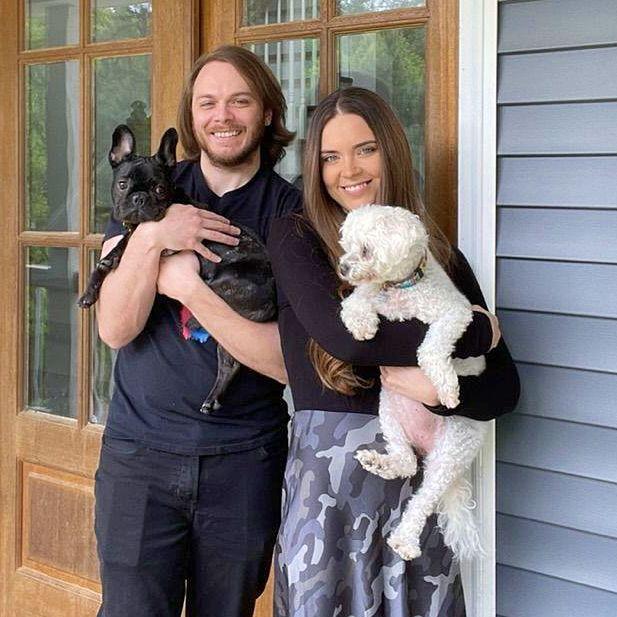 Our first real family photo after adding Miss Bowie to the mix. This was pandemic time frame as you can tell by the length of Josh's hair!
