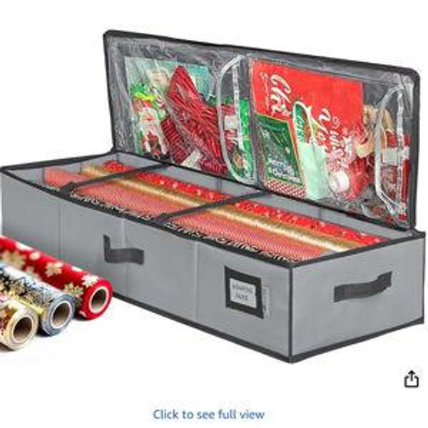 Premium Wrapping Paper Storage Container -Durable Material 600D tear-proof - Fits up to 27 Paper Rolls -Extra Pockets for Ribbons & Bows. Underbed Gift Wrap Organizer, Ideal for Holiday Christmas, etc