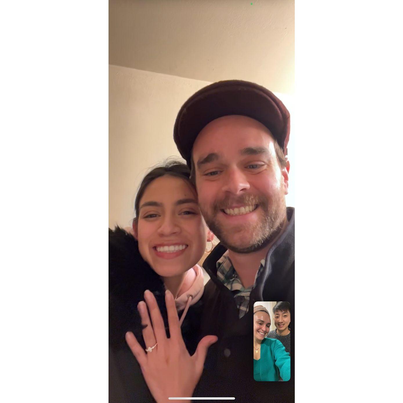 Showing our friends we're engaged!!