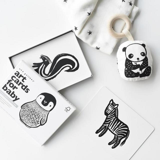 Gift Set - Panda Teether, Black & White Art Cards, Stars Swaddle