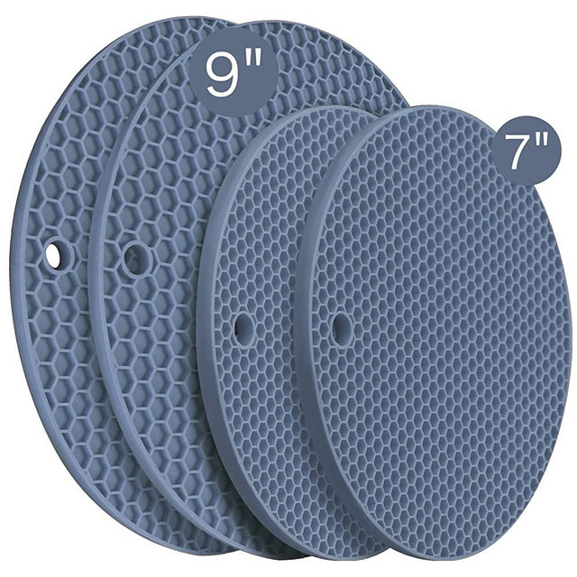 Silicone Trivets for Hot Dishes, Multi-Purpose Pot Holders 4PCS 2 Sizes 7 Inch & 9 Inch, Heat Resistant Non-Slip Silicone Trivet Mats Hot Pads for Kitchen Counter, Trivet for Hot Pots and Pans (Blue)