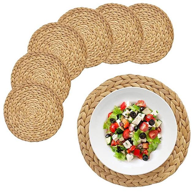 BARIEN 12 inches Woven Placemats Round Set of 6, Natural Water Hyacinth Weave Placemat for Dining Table, Large Handmade Woven Placemats Heat Resistant Non-Slip (6, 12")