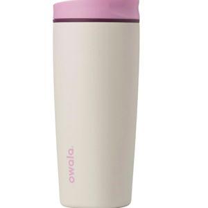 Owala SmoothSip Slider Insulated Stainless Steel Coffee Tumbler, Reusable Iced Coffee Cup, Hot Coffee Travel Mug, BPA Free 20 oz, Pink/Tan (Daybreak)