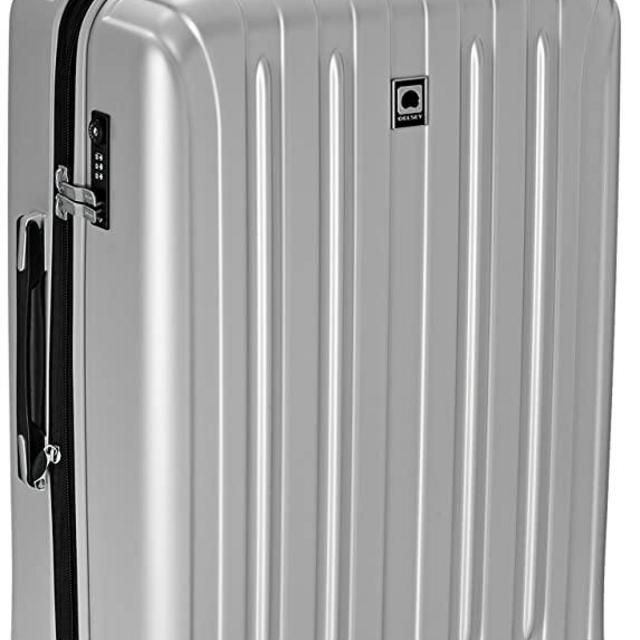 DELSEY Paris Titanium Hardside Expandable Luggage with Spinner Wheels, Silver, Checked-Medium 25 Inch
