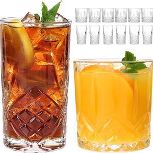 Moretoes Drinking Glasses Set of 12, Crystal Glass Cups, Mixed Glassware Set, 12 Oz Highball Glasses & 11 Oz Old Fashioned Glasses, Great for Cocktail, Whisky and Other Beverages