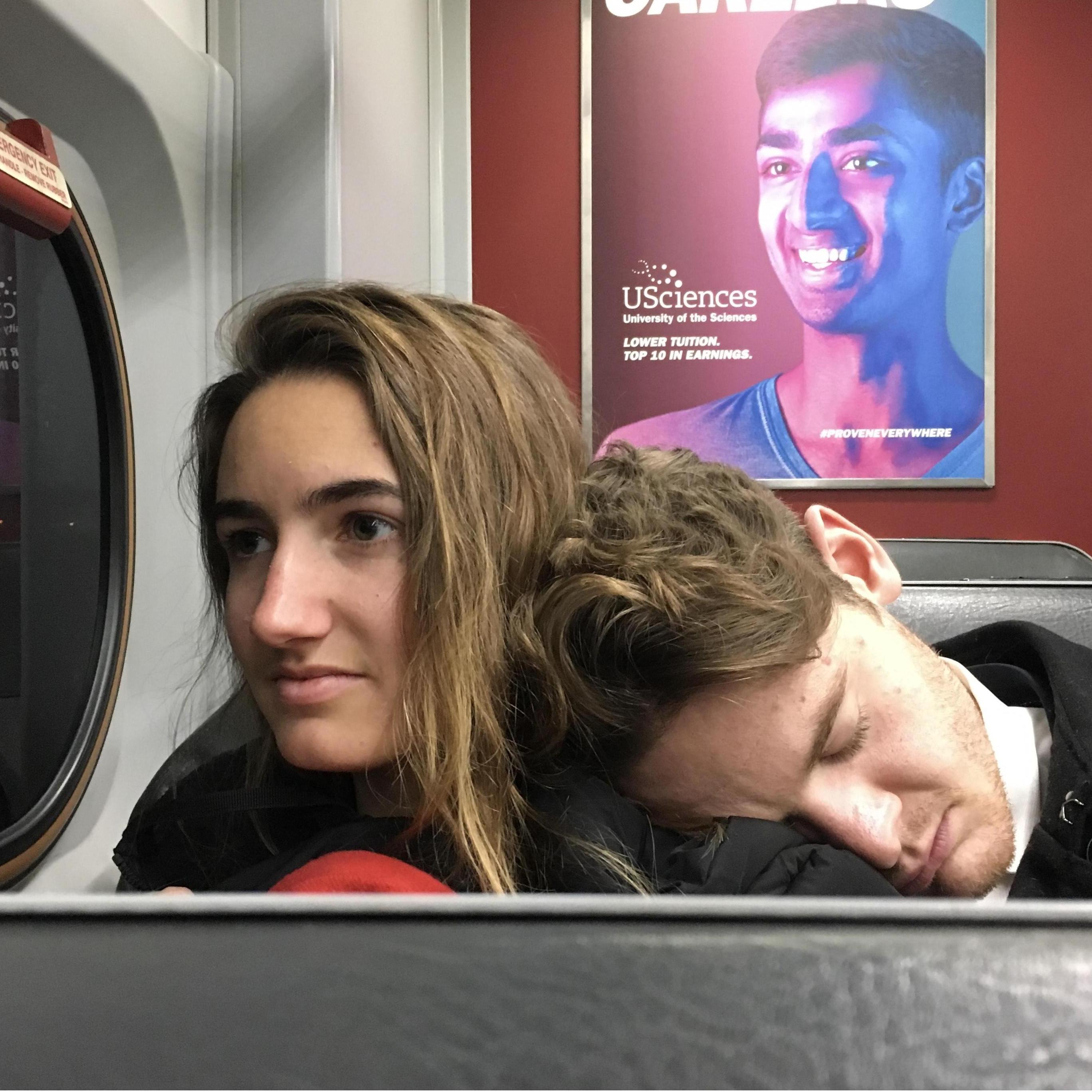 David was a little sleepy on the train in Philadelphia one year