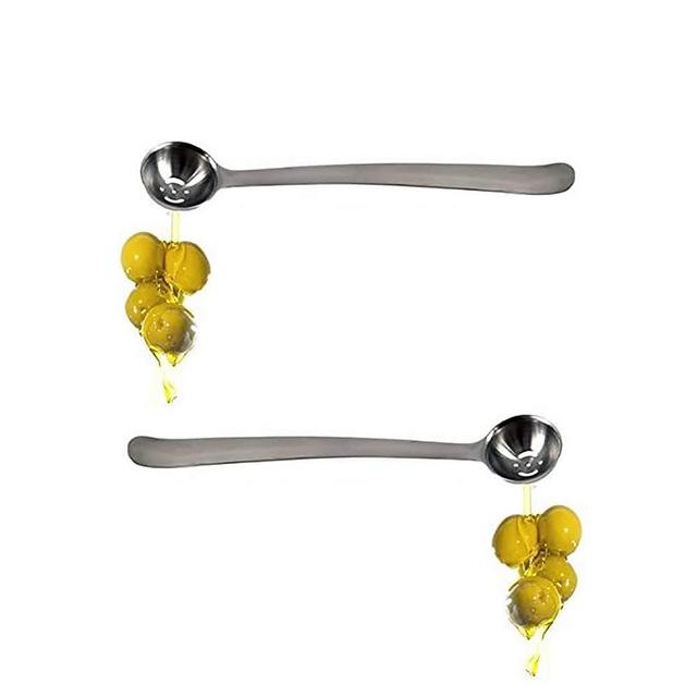 Qiuerte 2pcs Serving Spoons with Drain Hole, Stainless Steel Olive Spoon for The Jar, Pickle Spoons for Containers Canisters 7.5 inches
