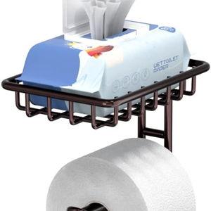 Toilet Paper Holder Stand Tissue Paper Roll Dispenser with Shelf - Bronze
