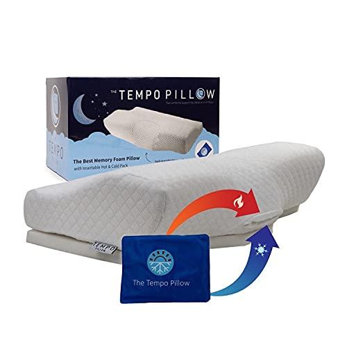 The Tempo Pillow Memory Foam Pillow Orthopedic Sleeping Pillows, Ergonomic Cervical Pillow for Neck Pain for Side Sleepers, Back and Stomach Sleepers, Free Pillowcase, Heat and Cold Gel Pack Included