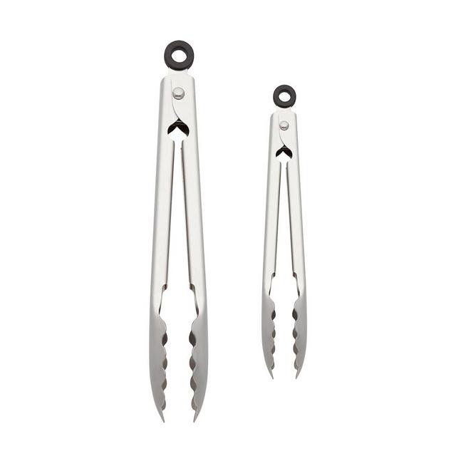 KitchenAid Set of 2 Stainless Steel Tongs with Scalloped Edges Easy Lock Dishwasher Safe Durable and Versatile 7 Inch and 9 Inch Silver