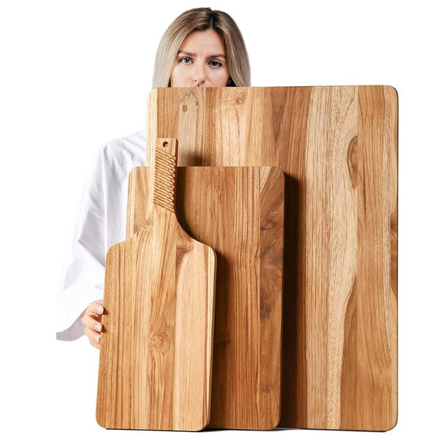 YUSOTAN Teak Wood Cutting Board Set of 3 for Kitchen, Thick Chopping Board, Large Wooden Cutting Board Set, Wooden Trays for Turkeys, Meat, Fruit and Cheese