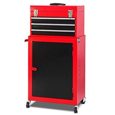 Giantex 2pc Mini Tool Chest & Cabinet Storage Tool Box Rolling Garage Toolbox Organizer with Top Chest and Sliding Drawers, 17.9" X11" X35.8"