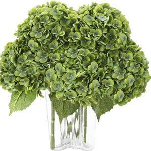 Coferset Dark Green Hydrangea Artificial Flowers 3pcs Lifelike Faux Hydrangea Real Touch Fake Flowers for Home Wedding Office Party Living Room Decoration,22inch