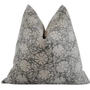 Slate Grey Floral Block Print Linen Pillow 20x20