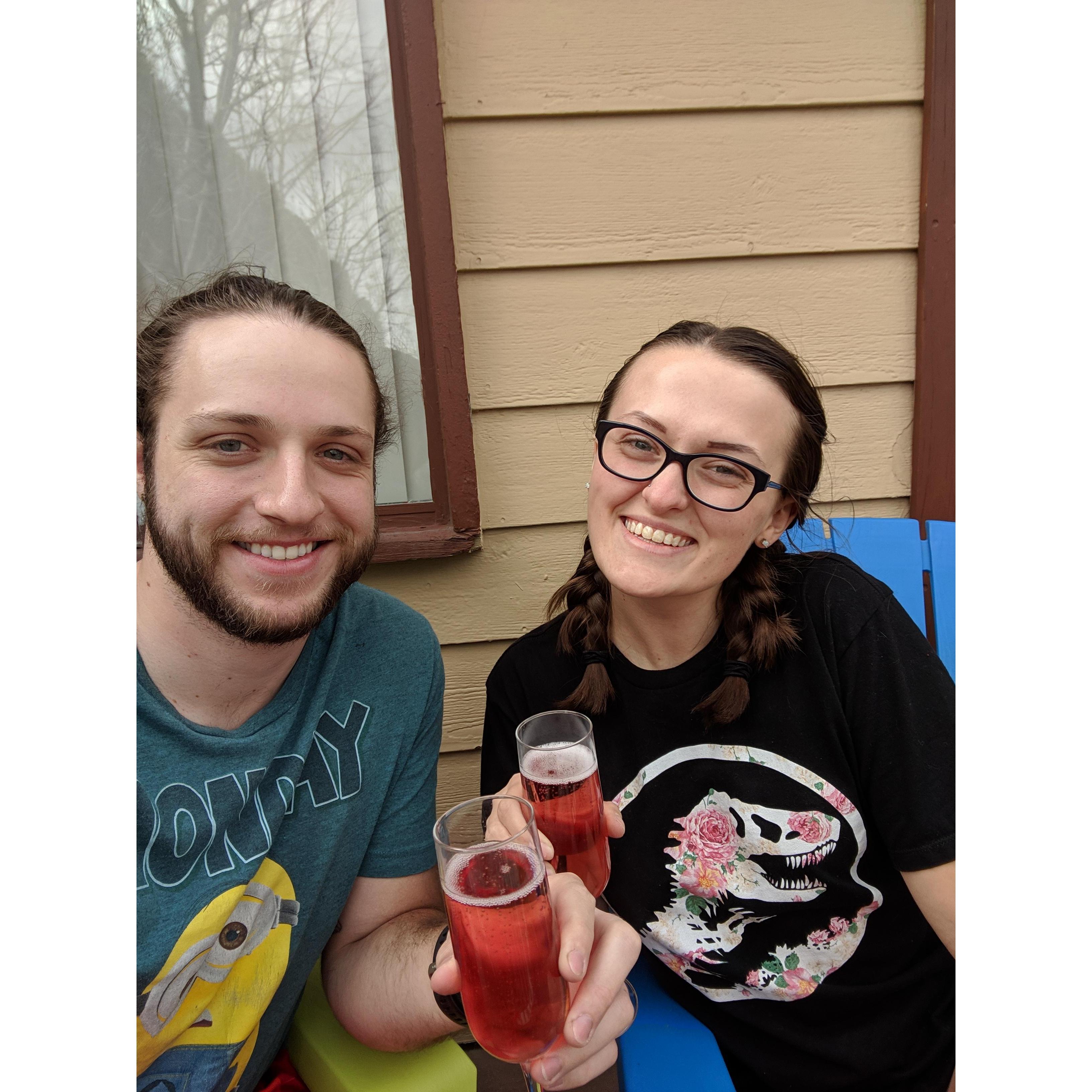 Our first champagne flute together. We just moved into our first apartment together. What's not pictured is the bottom of Wyatts flute... he was cleaning them and broke it before we ever used it!