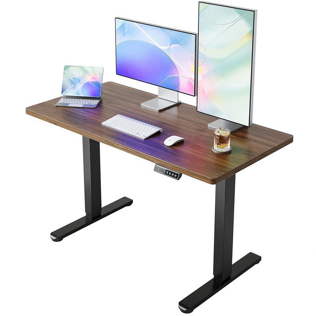 HUANUO 43 x 24 inch Electric Standing Desk Adjustable Height, 4 Memory Height Settings, Sit Stand Up Desk for Home Office & Computer Workstation, Black Walnut