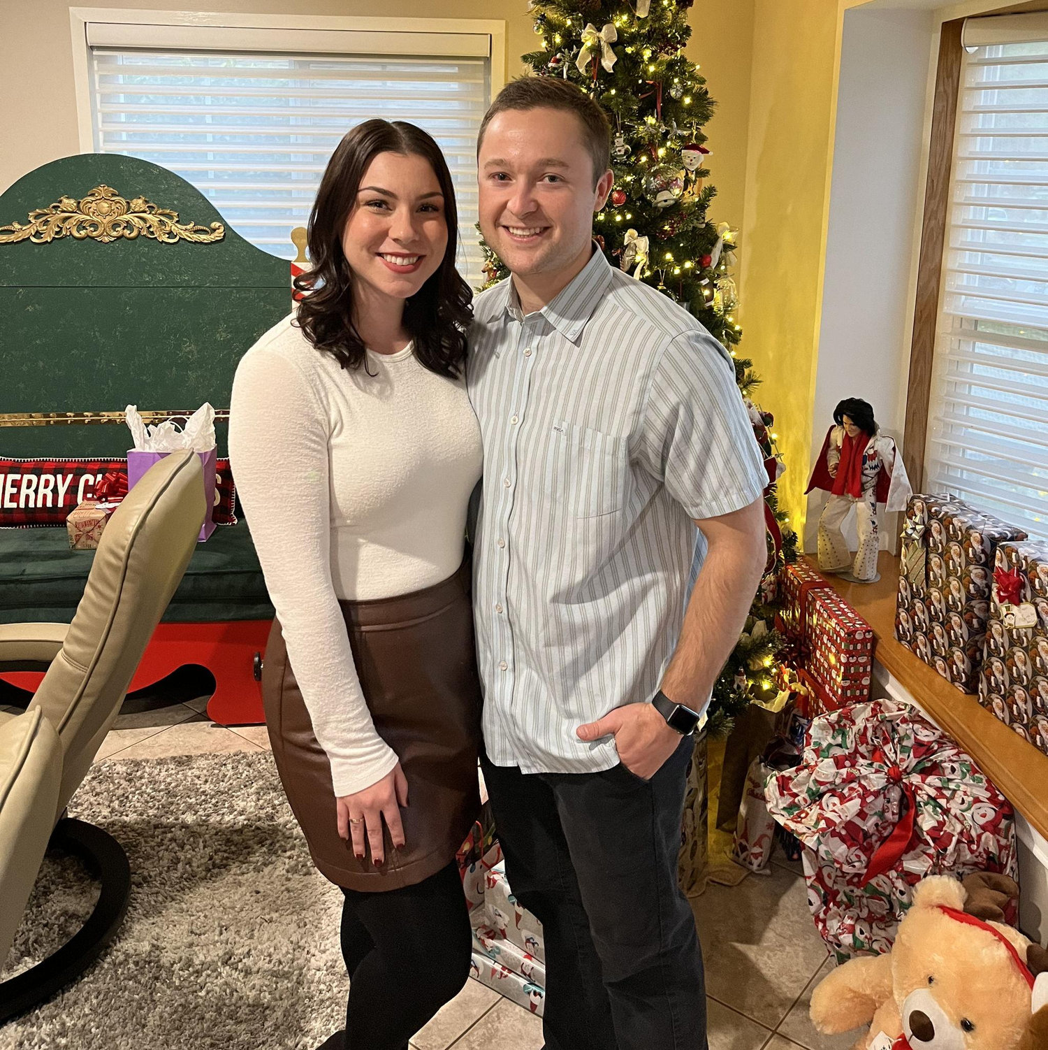 We spend every Christmas Eve at Jenna's parents house. Santa comes down and gives a present to all the little kids in the family. So fun! Year 2022