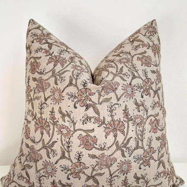 CANYON THEORY STUDIO Hand Block Print Pure Linen Throw Pillow Cover: Handmade Vintage Cushion Cover (Penelope) (20x20)