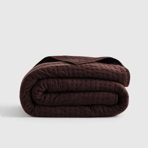 European Linen Cotton Stitch Quilt - Espresso, King/Cal King