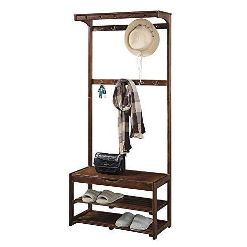 SEIRIONE Bamboo Coat rack Shoe Bench, 5 In 1 Design, Hall Tree Entryway Shelf, 10 Hooks, 1 Top Shelf,Easy Assembly, Vintage
