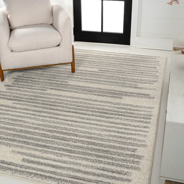 JONATHAN Y Khalil Modern Berber Stripe Cream/Gray 8 ft. x 10 ft. Area Rug, Non-Shedding, Easy-Clean, Durable Synthetic Fibers