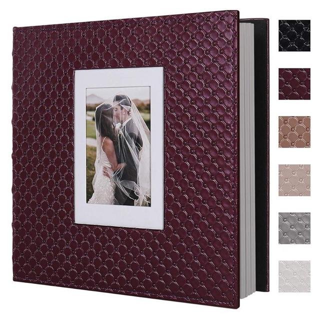 RECUTMS 30 Pages Picture Album Self Adhesive 4x6 5x7 8x10 Leather Cover DIY Magnetic Scrapbook Album Suitable Wedding Photo Album Baby Picture Book Family Scrapbook Photo Album (Wine Red)
