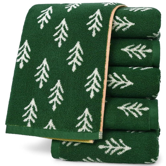 Jacquotha Set of 6 Hand Towels for Bathroom Kitchen - Quick Dry Cotton Towels, Forest Green Farmhouse Retro Decorative Towel for Spring St Patricks Day Gifts