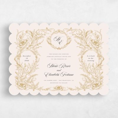 Beige Scalloped Wedding Invitation - Leonid Landscape