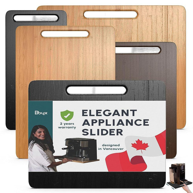 Ibyx Elegant Sliding Tray for your Coffee Maker & Heavy Kitchen Appliances - Patent Pending - Sturdy, Slides Easily from under the Cabinet - Rolling Appliance Tray for Countertop with Wheels 13"X10.5"