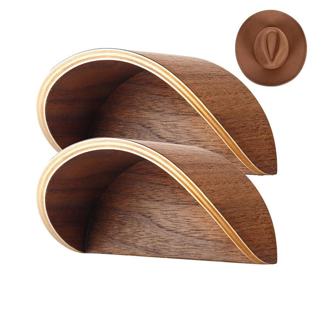 yunmanqiji Cowboy Hat Rack for Wall,2 Pack Wooden Hat Holder on Wall,Satin Finish Hat Hooks,Wall Hat Rack Can Keeps Original Shape of Hat,Applies to Cowboy Hat Fedoras Hat Sun Hats (Walnut Wood)