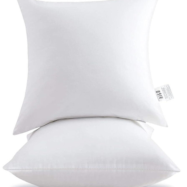 HITO 16x16 Pillow Inserts (Set of 2, White)- 100% Cotton Covering Soft Filling Polyester Throw Pillows for Couch Bed Sofa