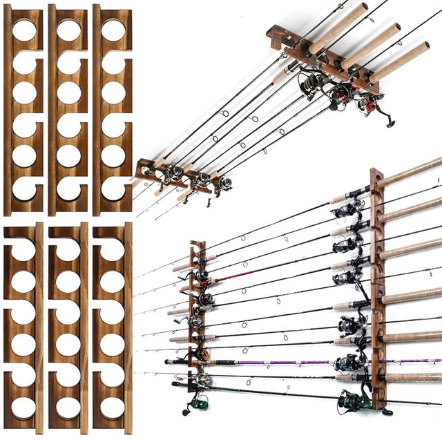 Ghosthorn Holds Up to 18 Rods Fishing Pole Rod Racks Wall or Ceiling Mounted Fishing Pole Rod Holders for Garage Storage Organizer Fishing Gear Equipmen for Men Women