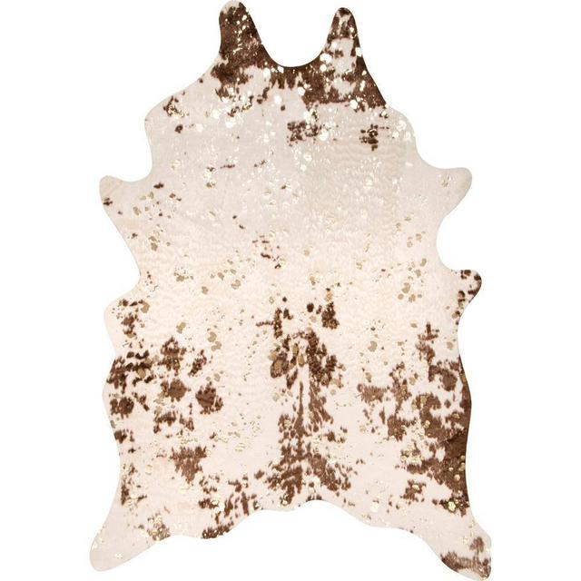 Iraida Faux Cowhide Off-White/Brown 4 ft. x 5 ft. Shaped Accent Rug