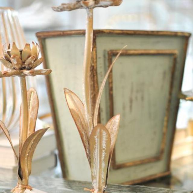 Creative Co-op ~ Large Metal Flower Taper Holder, White w/ Gold Finish., Price $29.95 in Tupelo, MS from Elizabeth Clair's