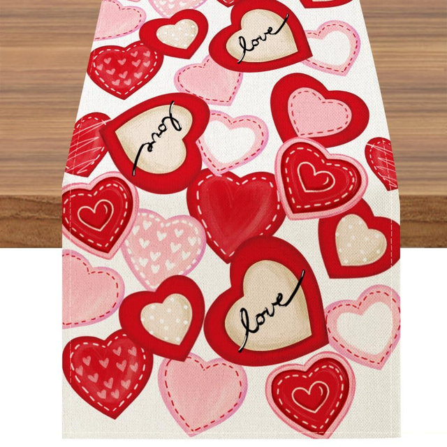 BREVITON Valentine’s Day Hearts Table Runner, White Love Wedding Anniversary Home Kitchen Dining Table Decoration, 13x72 Inch