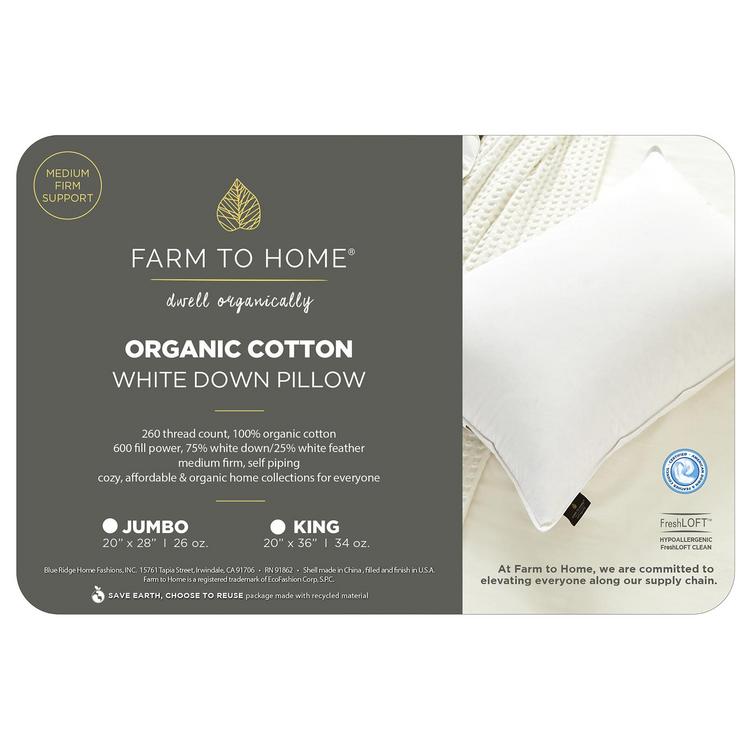 Farm to Home, Organic Down Pillow Zola